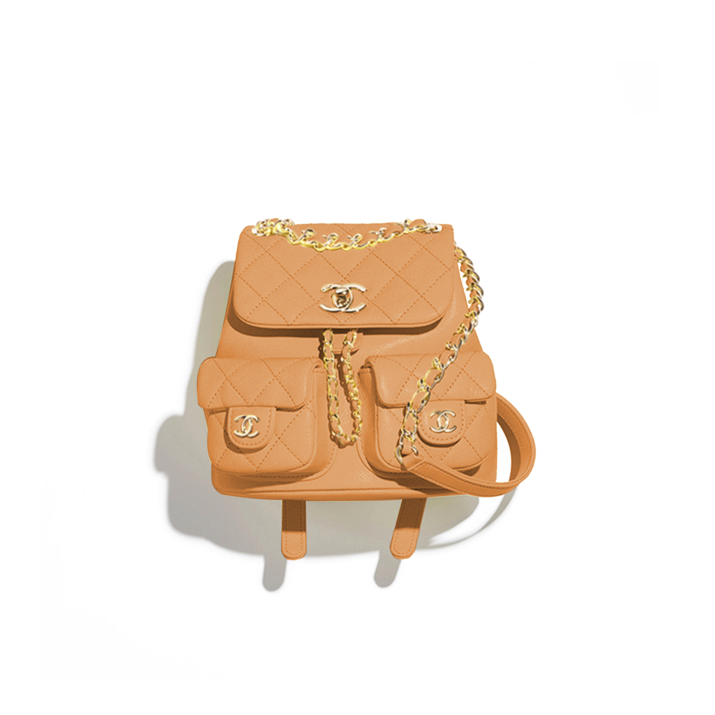 Ch*el small backpack grained calfskin & gold-tone metal dark beige as3787 b16983 (17.5*16.5*10cm)